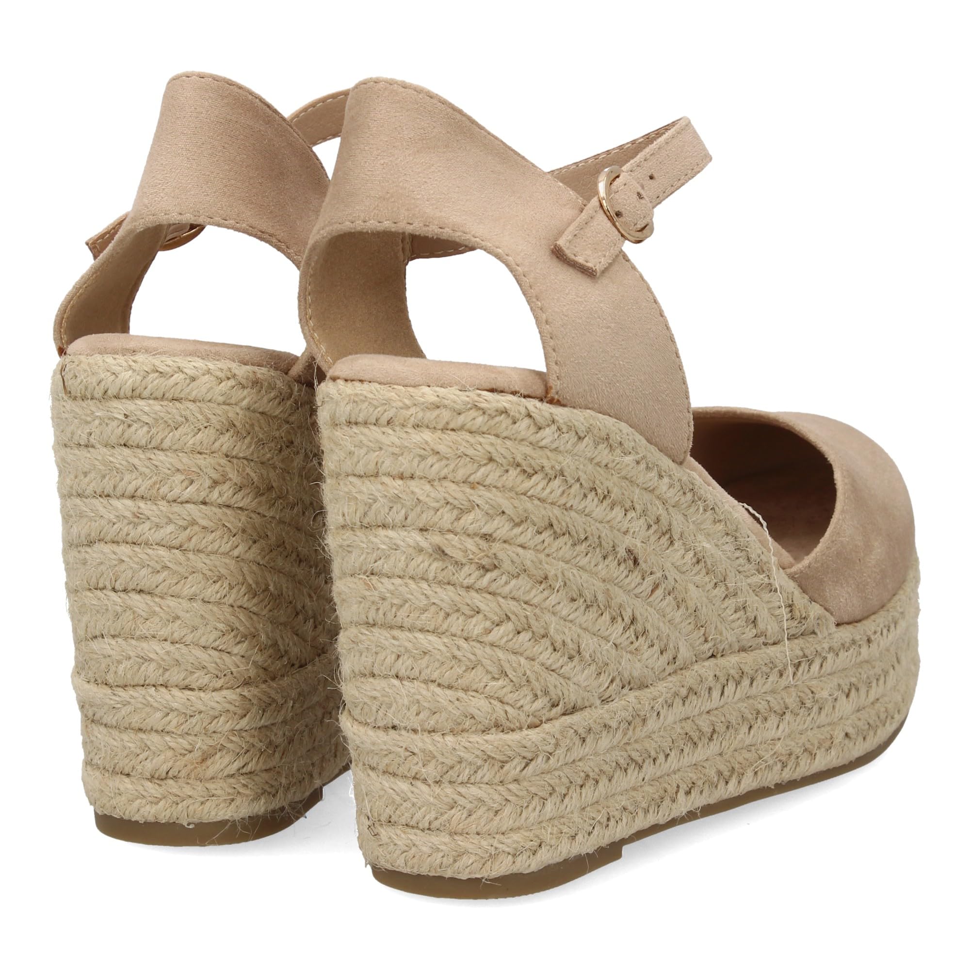 shoes&blues.es Alpargata de Mujer con Cuna y Plataforma, Punta y Talon Cerrados, Cierre de Hebilla en el Tobillo, Monocolor, Cuna de Yute Trenzado Ligera y Comoda para la Temporada Verano.