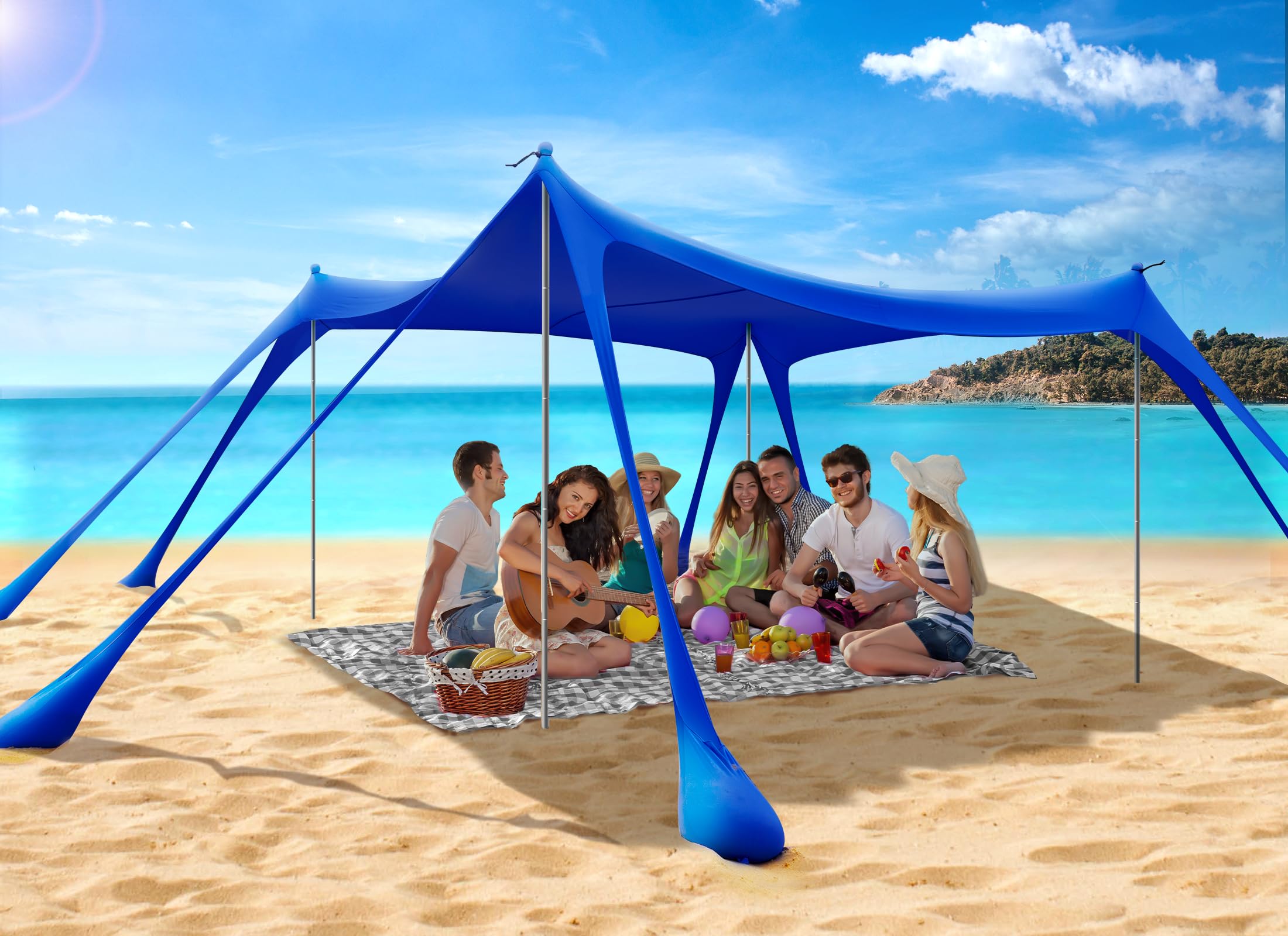 Tenda da Spiaggia Portatile Tents, Grande Tenda Mare Spiaggia UPF50+ Tenda Della Spiaggia di con 4 Pali, Pala, Picchetti e Borsa per il Trasporto per Campeggio, Pesca, 3x 3x 2M