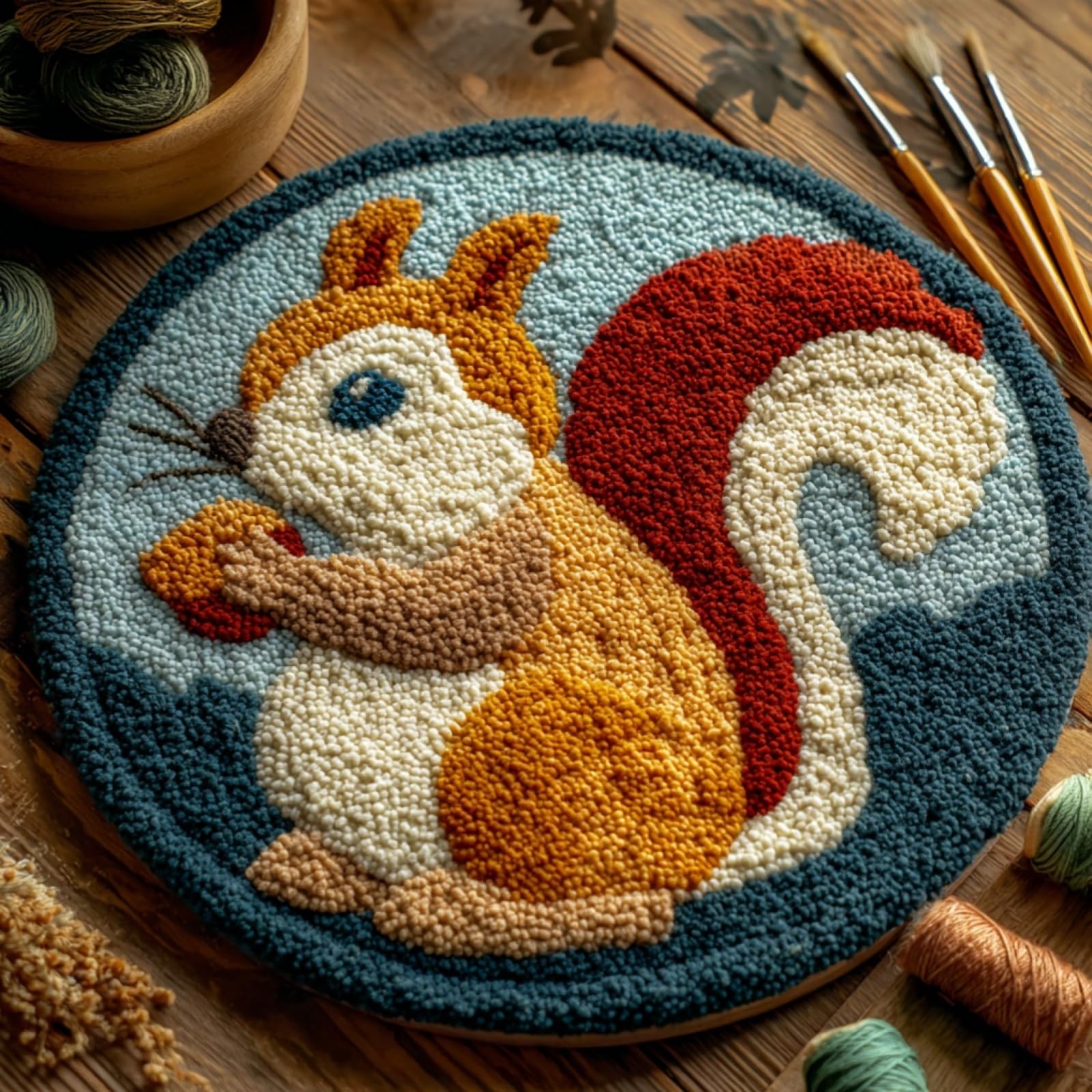 WallustrioaW DIY Craft Latch Hook Rug Kit,Cute Squirrel,Embroidery Kit,Latch Hook Rug for Adults and Beginners,Craft Gifts Decoration,50x50cm