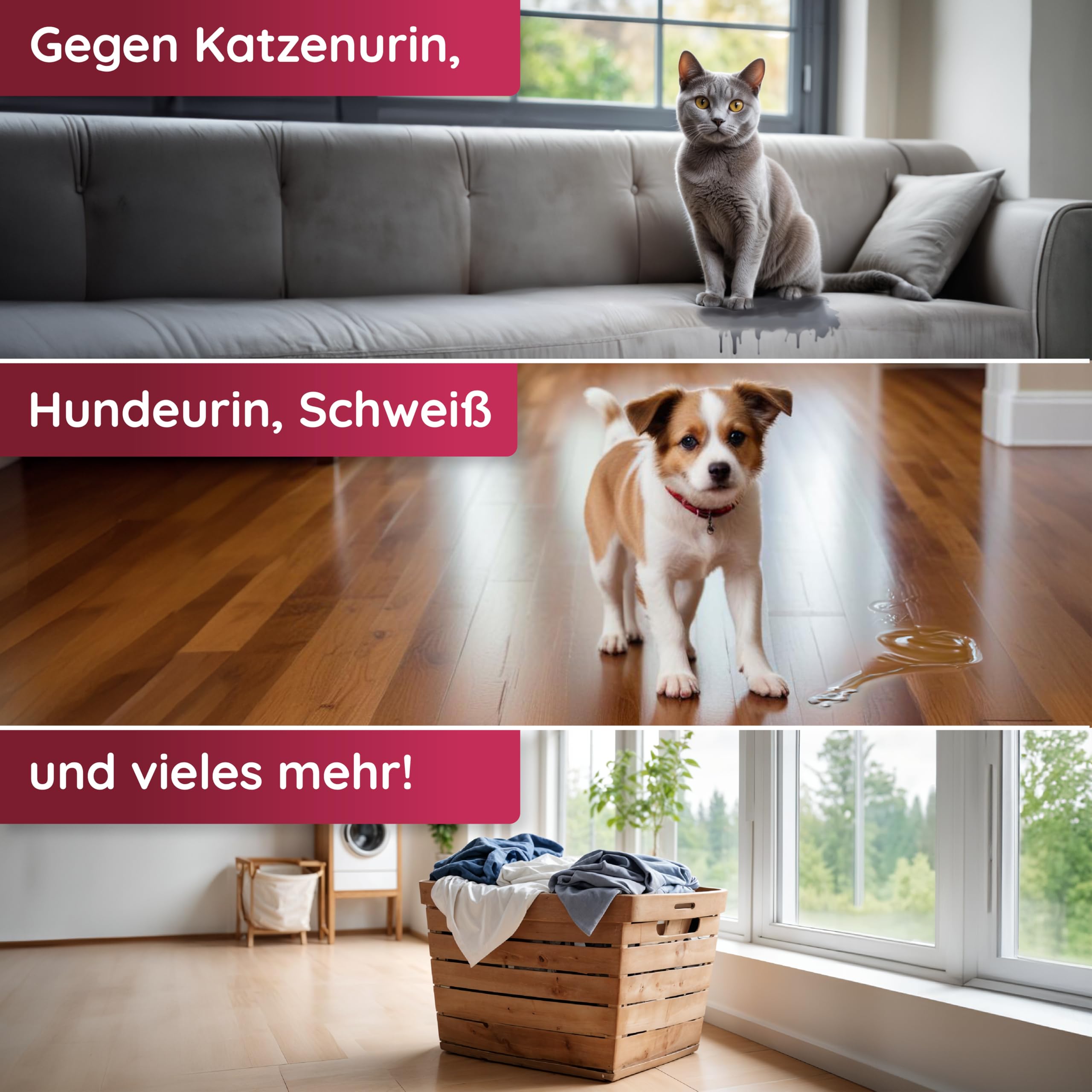 hauszauber - Enzymreiniger [STARKER GERUCHSENTFERNER] 1000 ml - Gegen Katzenurin, Nikotin, Tiergerüche etc. - Schlechte Gerüche aus Auto & Teppich entfernen - Geruchsentferner - Blütenzauber