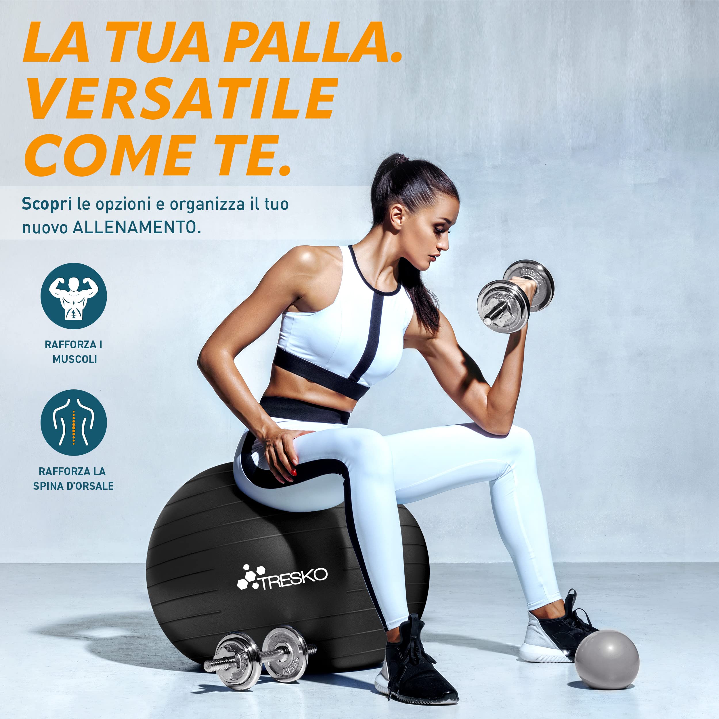 TRESKO Palla Fitness, Palla Pilates Anti-Scoppio 55cm/65cm/75cm/85cm Palla da Ginnastica con Pompa Rapida per Fitness Yoga e Pilates