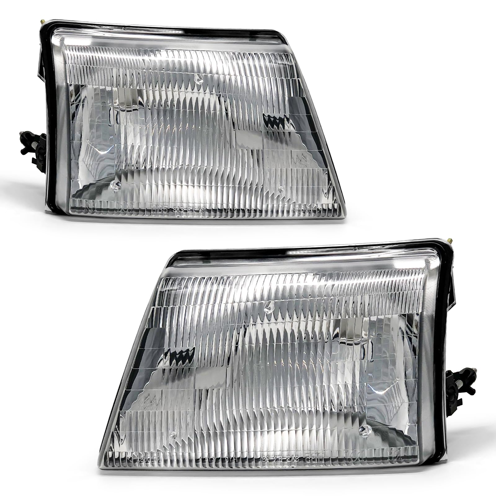 ADCARLIGHTS Headlight Compatible with Ford Ranger 1998 1999 2000 Chrome Housing Clear Reflector Headlamp Replacement Pair (Chrome Housing/Clear Reflector/Clear Lens)