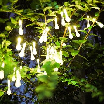 Solar Fairy Lights Outdoor, 6.5m 30LED LED LED Waterdrop Outdoor Fairy String Lights,Waterproof Raindrop Lamp for Tent Patio Tree Christmas Decoration (Warm White) [Energy Class A]