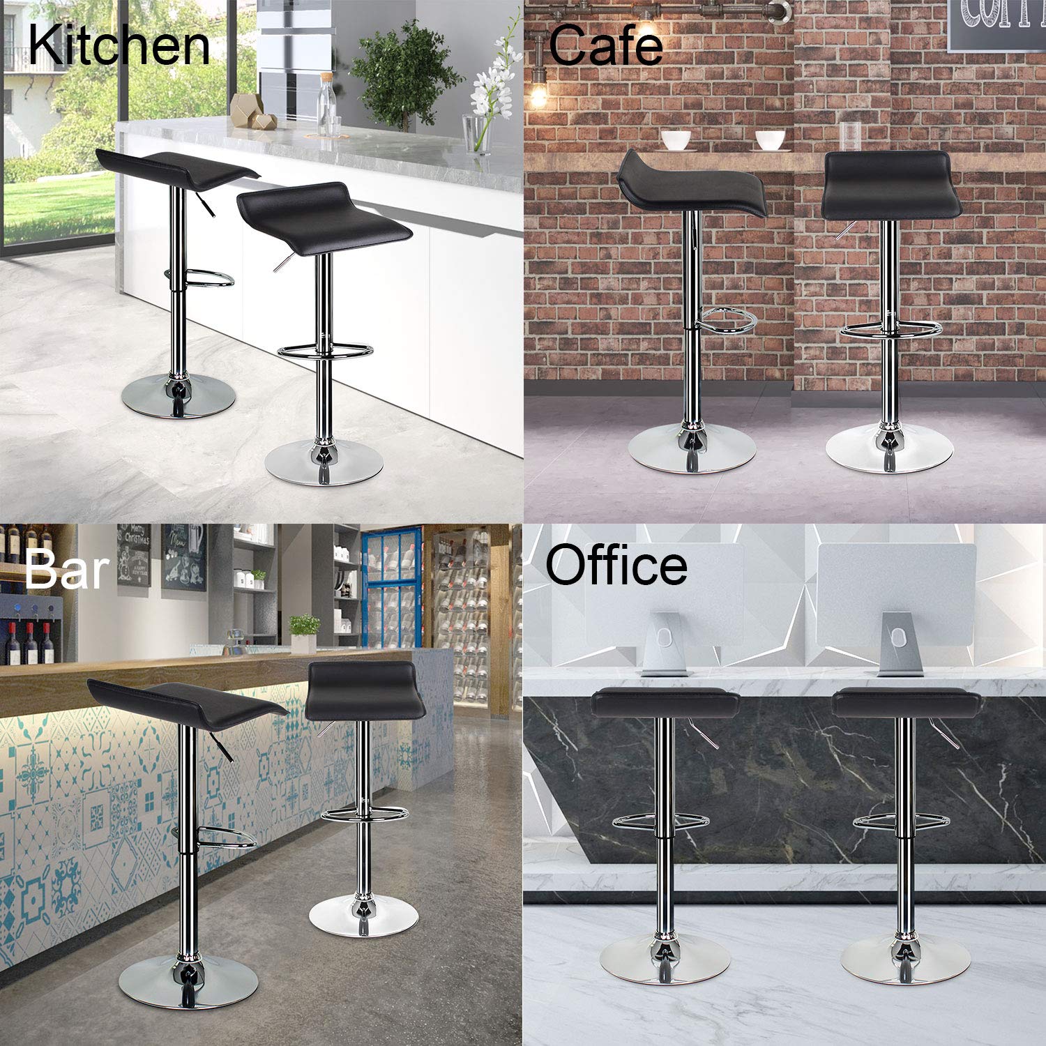 Pair of Black Bar Stools,Breakfast Bar Stool with Chrome Footrest and