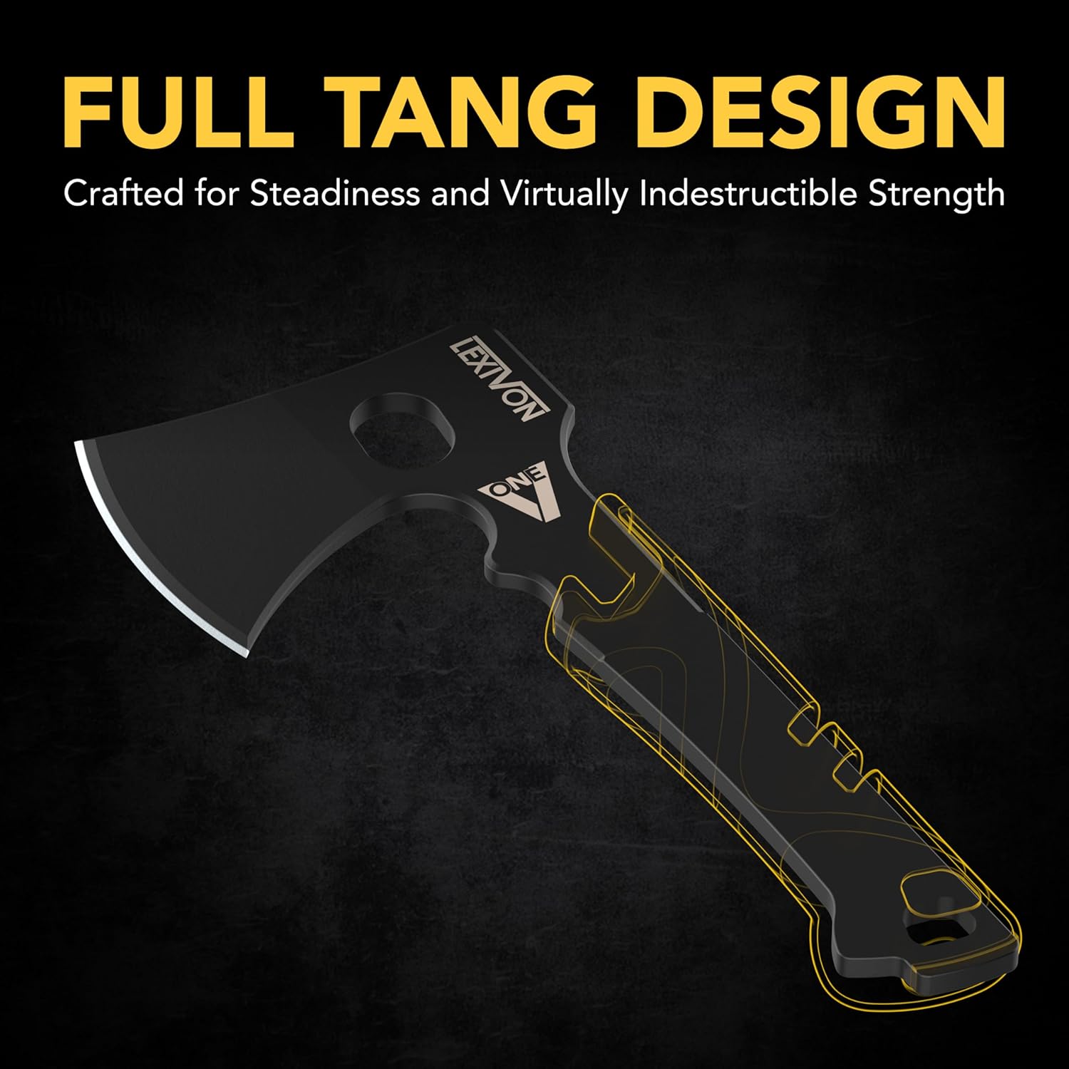 LEXIVON V-ONE Survival Hatchet, 9.5" Full Tang Lightweight Axe | 6mm Stainless Steel Electro-Black Finish Blade, Ergonomic Bi-Material Grip Handle | Protective Slim Sheath Included (LX-VONE-PP)