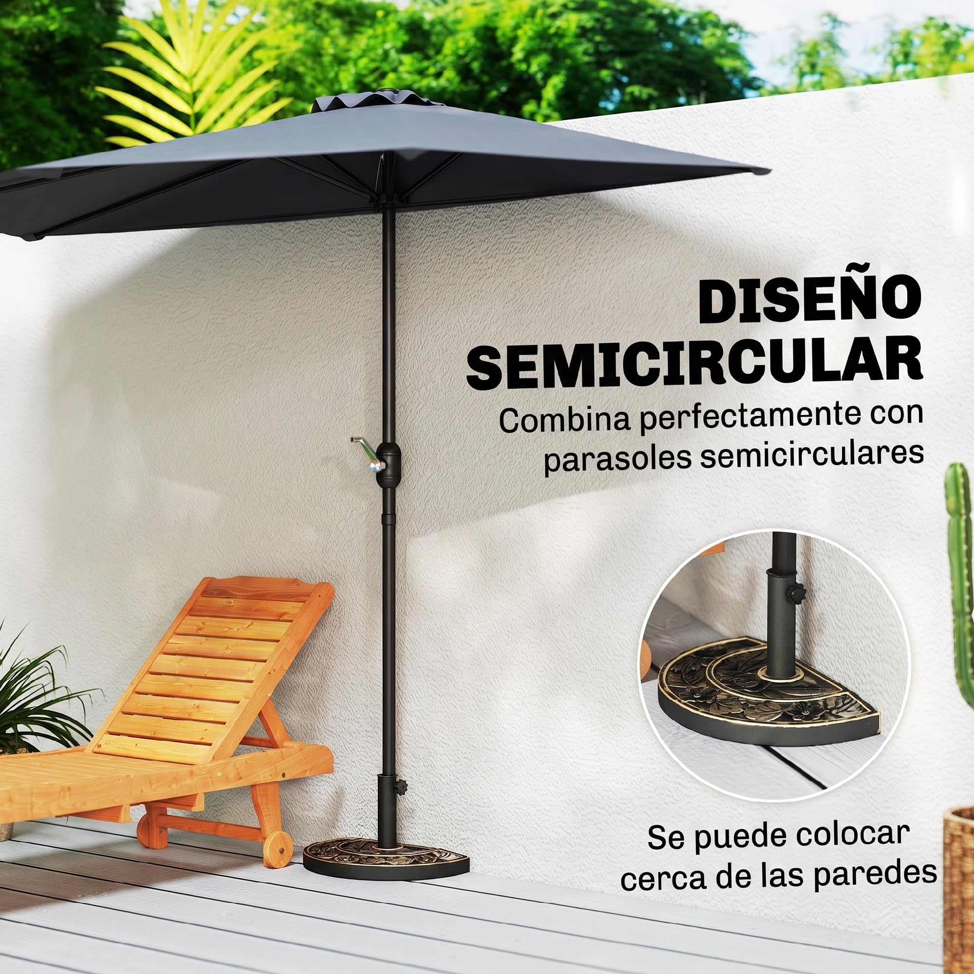 Outsunny Base de Sombrilla Semicírculo Soporte 50x31x32 cm Bronce | Peso 9 kg, para Parasol de Resina, para Poste de Paraguas Ø3,8 cm y Ø4,8 cm, Terraza Patio Jardín Playa