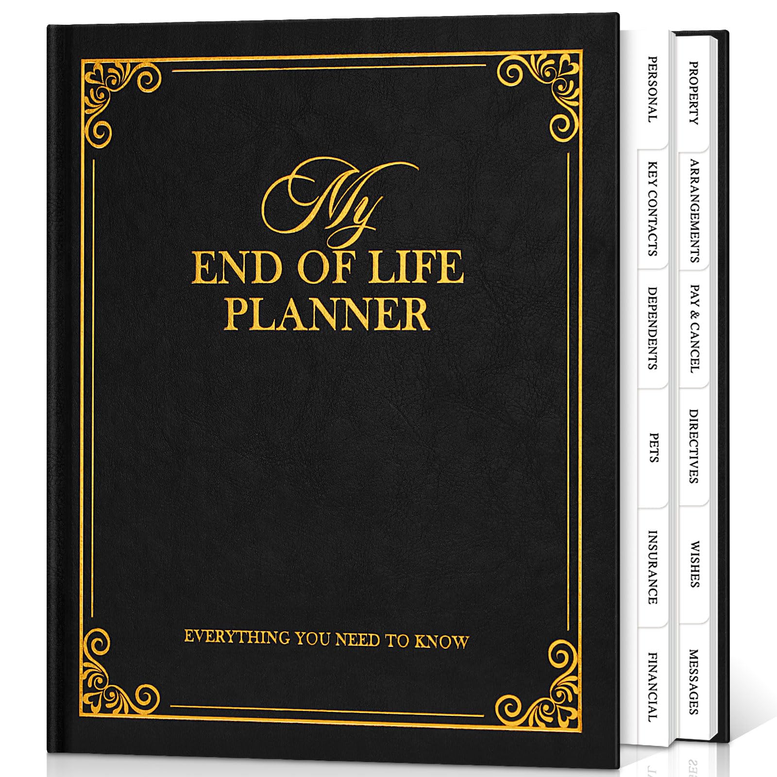 Lanpn End of Life Planner Death Organizer with Tabs, Final Wishes & Financial Estate Planning Journal, When I Die Journal for Senior, Before Death Life and Care Plan Book, Black, Leather Hardcover