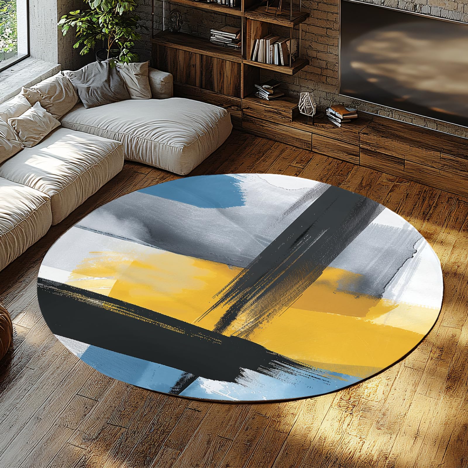 Tapis rond pour salon et entrée au motif abstrait chaleureux