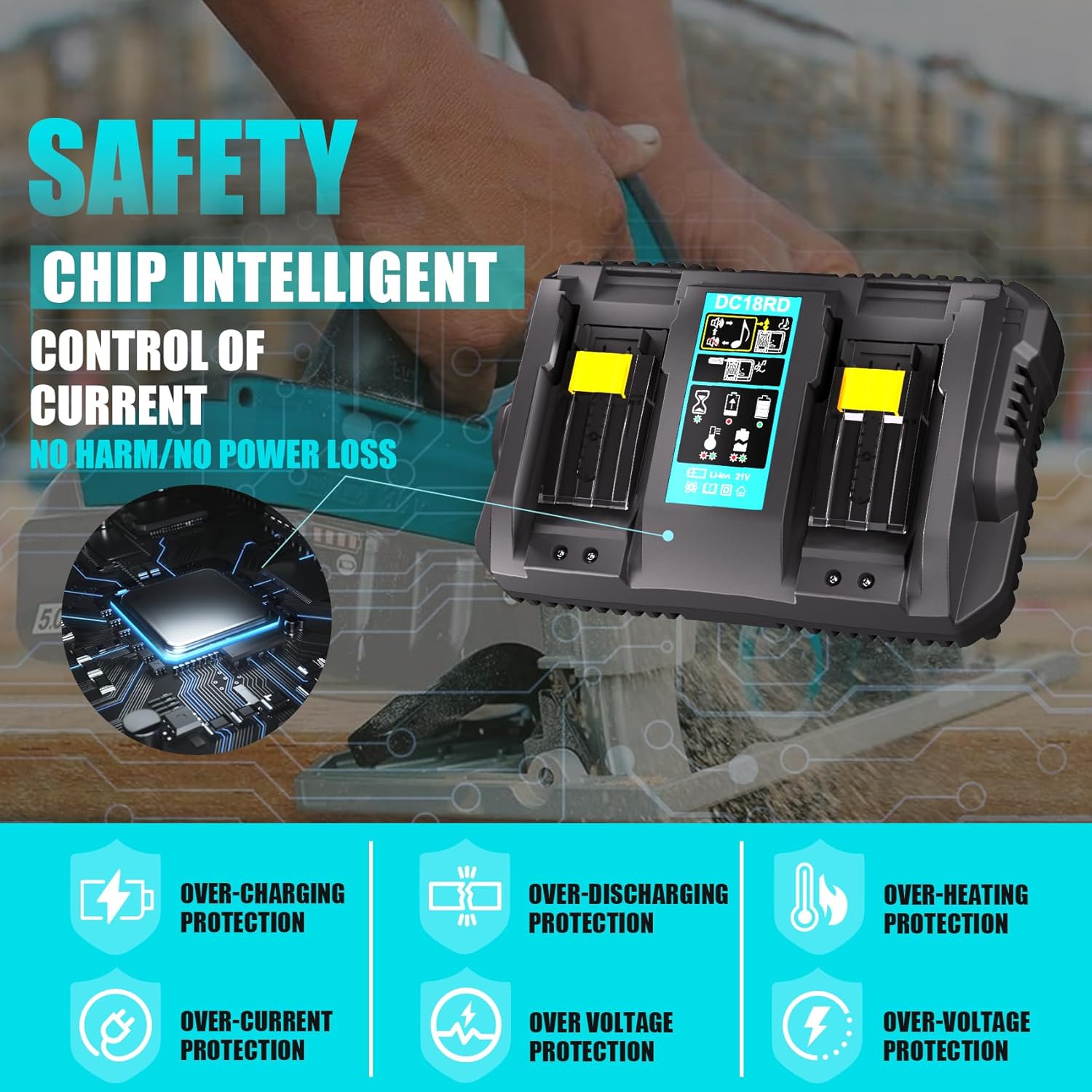 【Faster】 Dual 18V 3.0A Charger Replacement for Makita Battery Charger 14.4V and 18V LXT Lithium-Ion Batteries BL1850 BL1840B BL1820 BL1815 BL1860 BL1430 BL1450 Drill Tool Battery Charger (2 Port) - Image 4