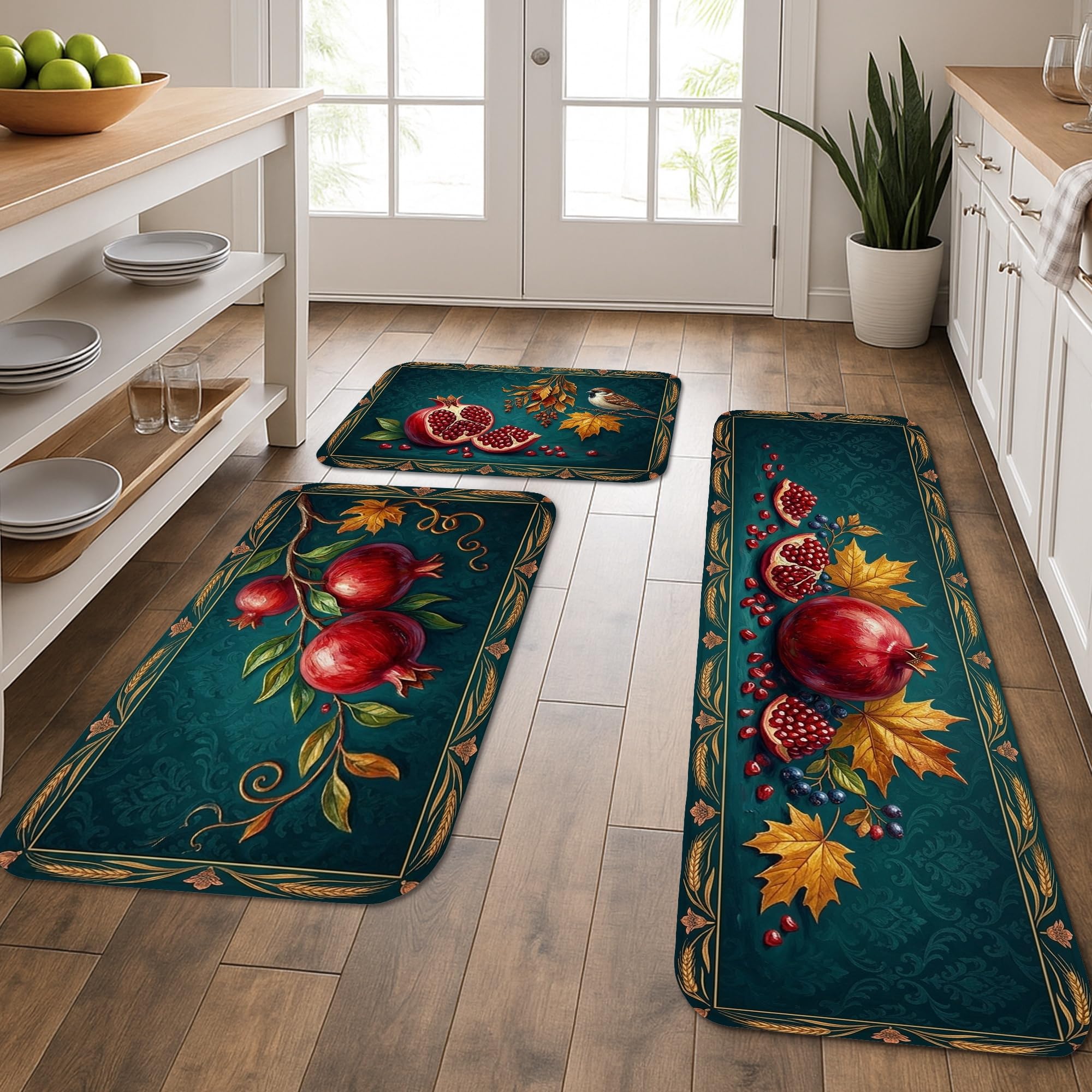 Tapis de cuisine lavables confortables lot de 3 design automnal rustique