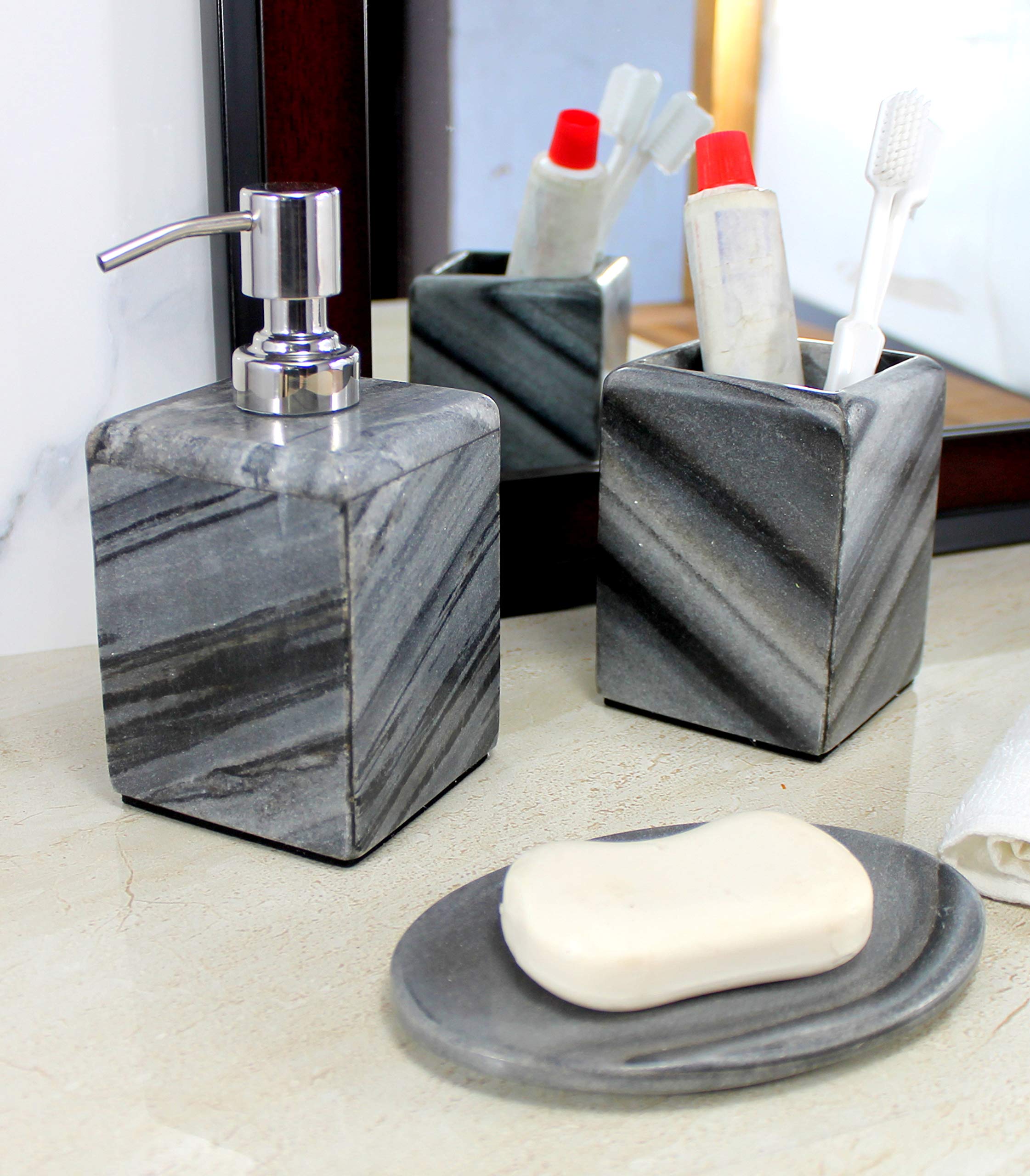 Juego de accesorios de baño de piedra natural set de regalo premium de 3 piezas color gris