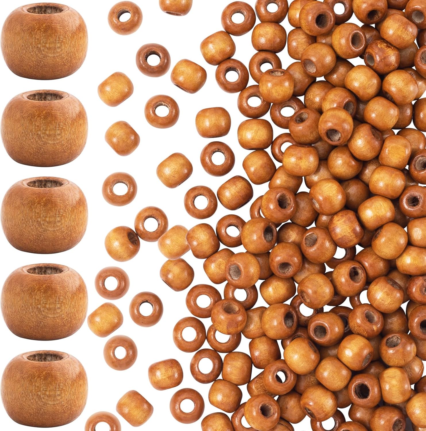 100pcs 9x10mm Wooden Beads for Crafts, Large Hole Round Wood Spacer, Vintage Wooden Hair Beads for Macrame Necklace Bracelet DIY Craft Handmade Decor- Coffee