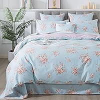 Vista 22 de FADFAY Juego de funda de edredón, ropa de cama floral elegante, beige desgastado con pájaros y flores, juego de funda de edredón vintage de granja