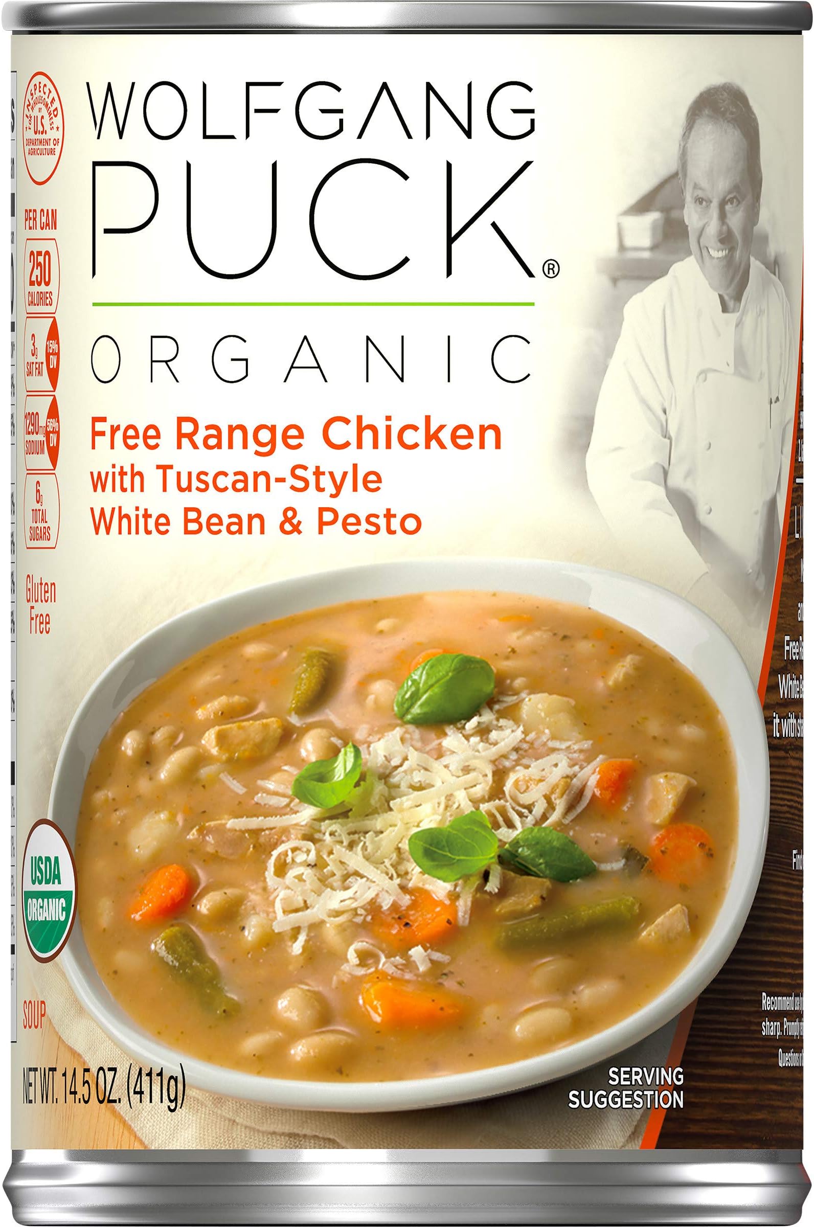 Wolfgang Puck Organic Free Range Chicken with Tuscan-Style White Bean & Pesto Soup, 14.5 oz.