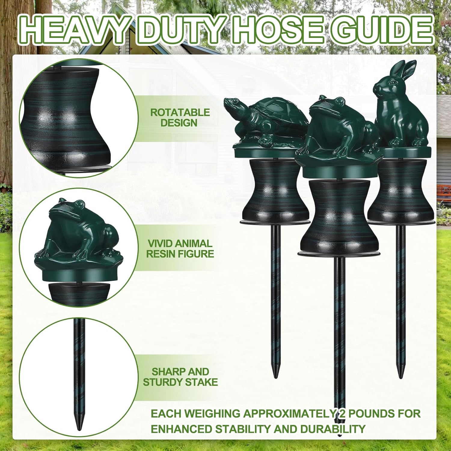 Tandefio 3 Pcs Garden Hose Guide Stake 12 Inch Heavy Duty Metal Water Hose Guard Roller Guide Decorative Garden Stake Spike for Flower Bed Plant Protection Outside Yard Lawn