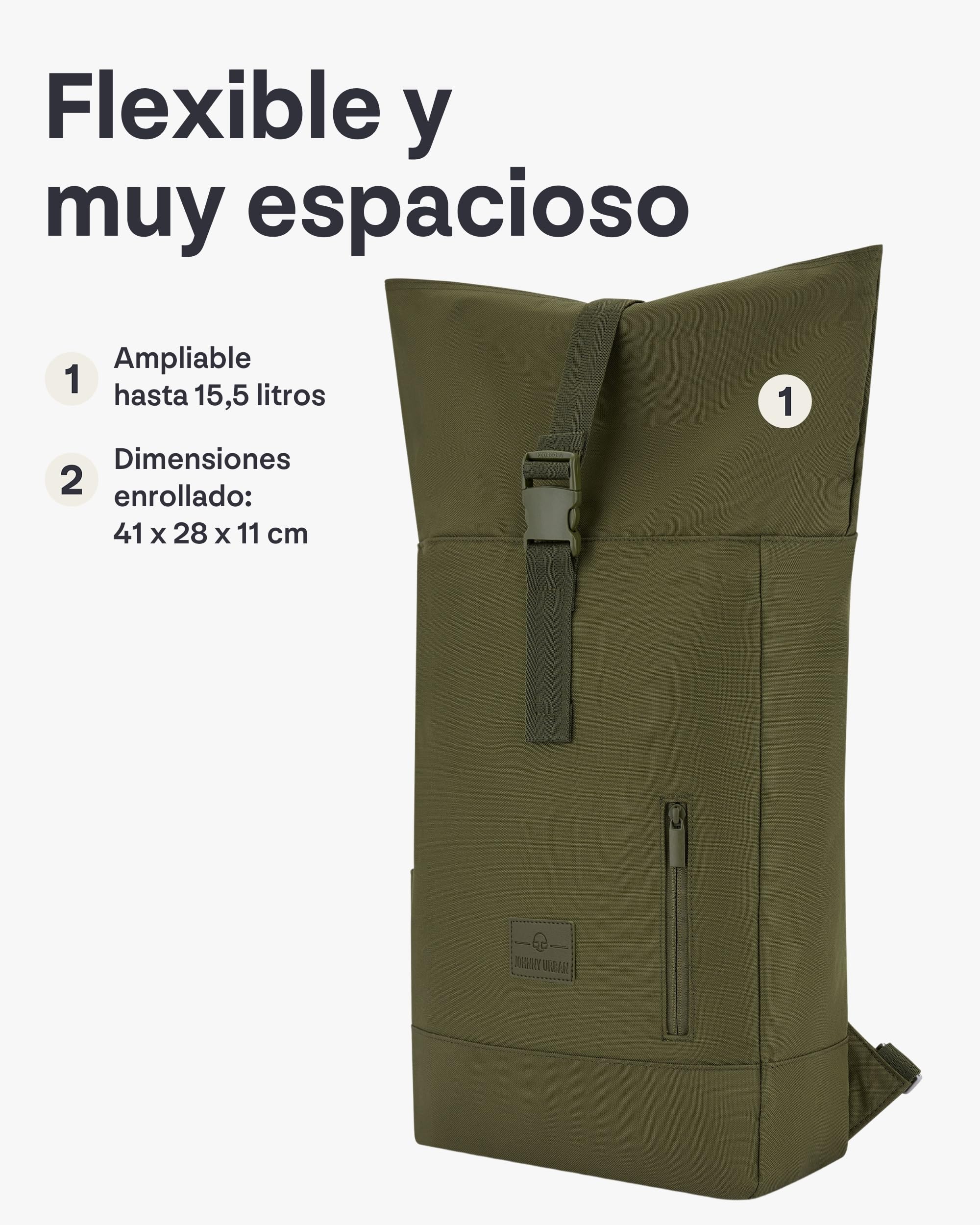 Johnny Urban Mochila Mujer Hombre - Robin Medium - Roll Top Grande para Escolar, Universidad, Trabajo - Compartimento para Portátil - Impermeable