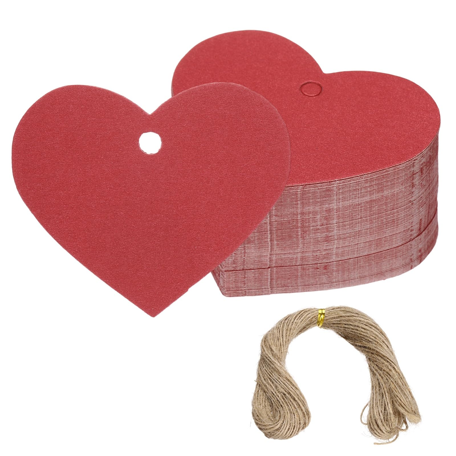 PATIKIL Gift Tags with String, 200Pcs Heart Shaped Blank Paper Tags Gift Wrapping Hang Labels with Jute Twine for Birthday Party Favors Wedding Valentine's Day DIY Crafts, Red