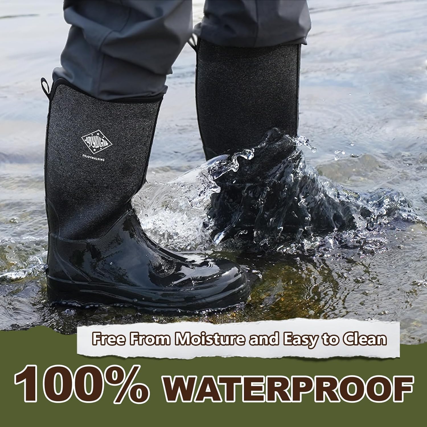 Insulated Neoprene Rubber Work Boots for Men, Waterproof Anti-Slip Mens Rain Boots for Farming, Fishing, Hunting, Outdoor Mud Boots for Garden, Yard Muck Chore Boots