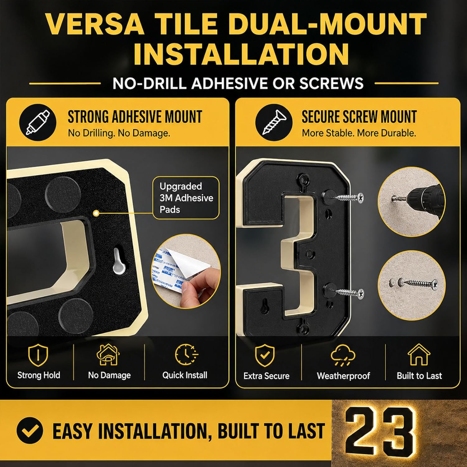 2026 New Solar House Numbers for Outside, LED Illuminated Address Sign, Dusk to Dawn Auto On/Off, No Drill Adhesive or Screw Mount, IP65 Waterproof Outdoor for House, Yard, Fence (7, 6.7")