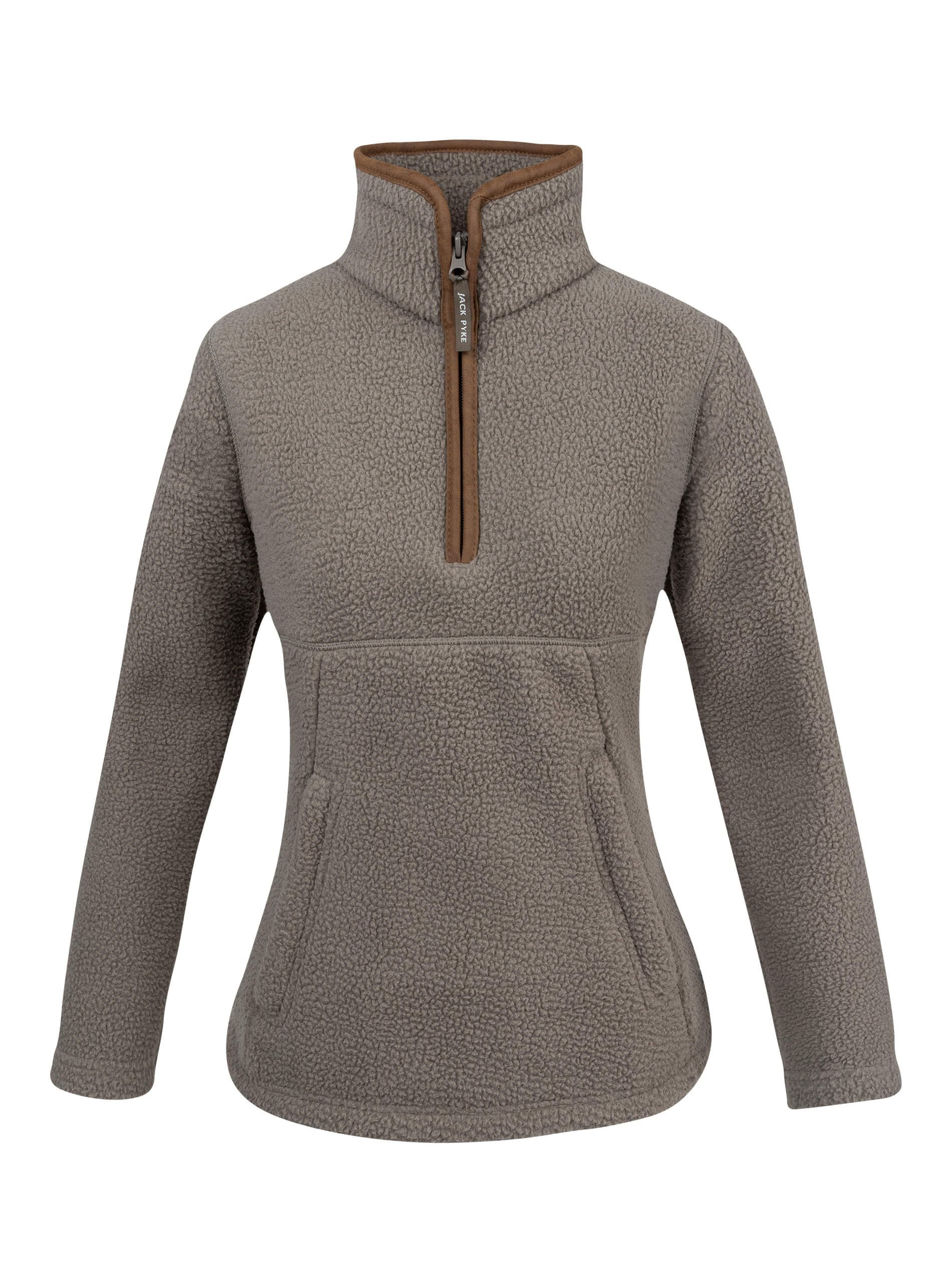Jack Pyke Women's Shiitake Half Zip Sherpa Fleece Pullover - Deep Pile Warm Outdoor Jumper With Zipped Kangaroo Pocket And Drawstring Waist For Outdoor Walking And Daily Wear - S
