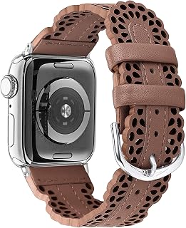 Secbolt Leather Bands Compatible with Apple Watch Band 38mm 40mm 41mm 42mm 44mm 45mm iWatch Series 9 8 7 SE 6 5 4 3 2 1, Breathable Chic Lace Leather Strap for Women
