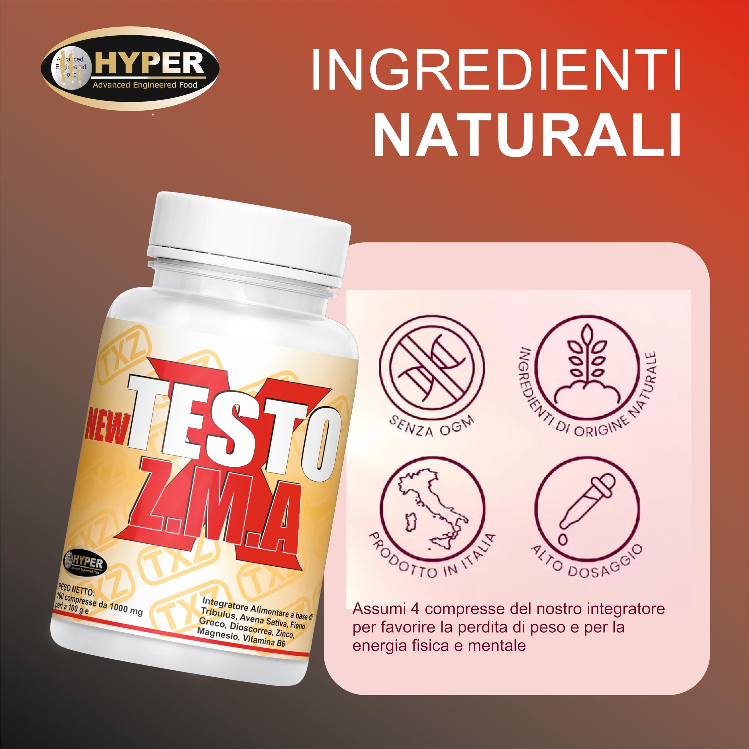 Testo X ZMA - Integratore per Uomini con Tribulus, Fieno Greco, Zinco, Magnesio e Vitamina B6 - Supporto Testosterone, Recupero Muscolare, Energia - Perdita del Desiderio Sessuale, Stanchezza