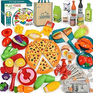 Pretend Play Food, 97pc Play Kitchen Accessories, Toy Food for Kids Kitchen, Fake Food for Toddlers, Cutting Food Toys Fruits Veggies, Pizza, Grocery Store Kitchen Toys, Learning & Education