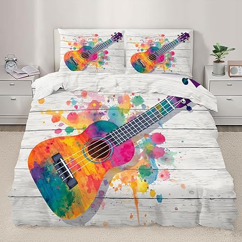 Guitar Duvet Cover Musical Guitar Bedding Set Rock Music Duvet Cover Watercolor Mus...