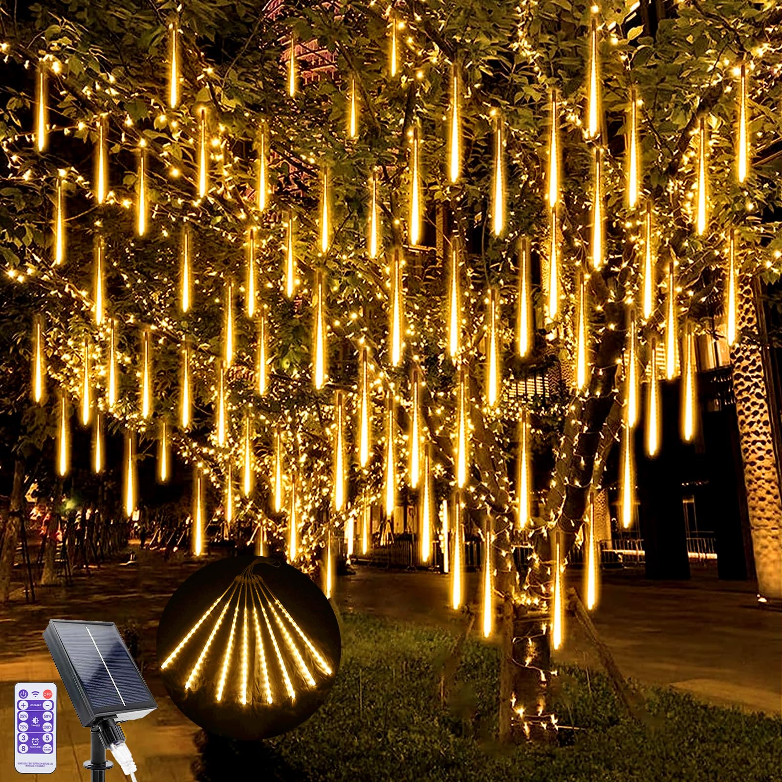 JIMACRO Lumières Tubes Solaires, 30cm 10 Tubes Guirlande Lumineuse Extérieure Étanche Pour Fête, Mariage, Noel Arbre Lumineux, Blanc