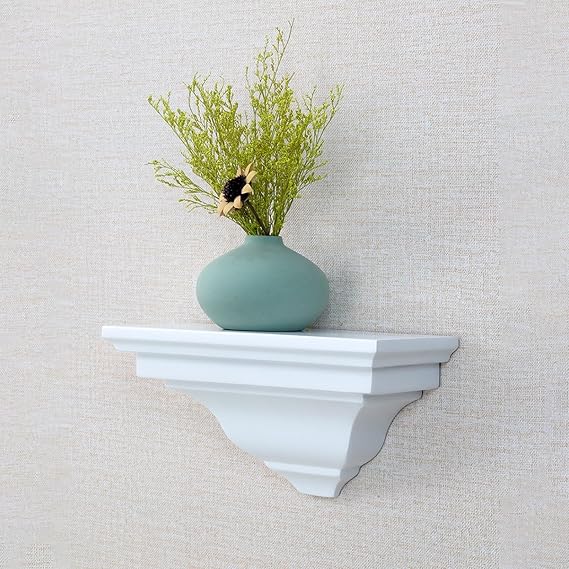 Wall Mounted Shelve Brackets, Wooden Wall Storage Racks, Decorative Floating Display Stand For Living Room Bedroom Kitchen Bathroom, No Assembly Required(White)