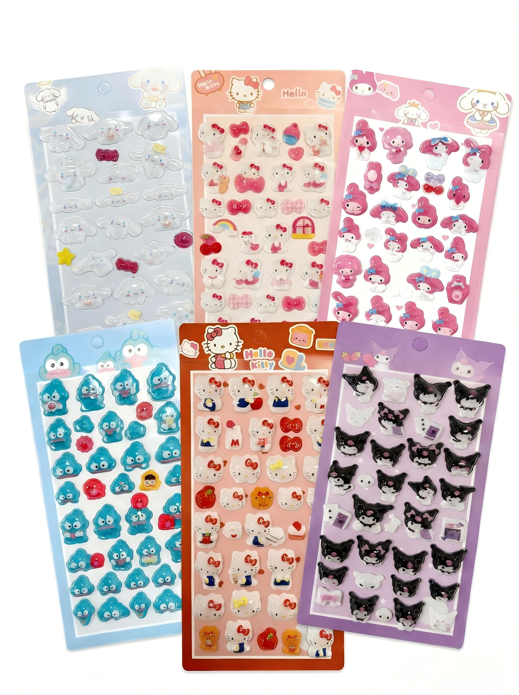 Ocukly 3D シール6枚セット - 3D柔らかいPVC製ぷくぷくシール ご褒美シー ル デコレーション、女の子向け プランナー・ノート・スマホ・ウォーターボトル装飾用 3D浮き立つ漫画風レリーフステッカー