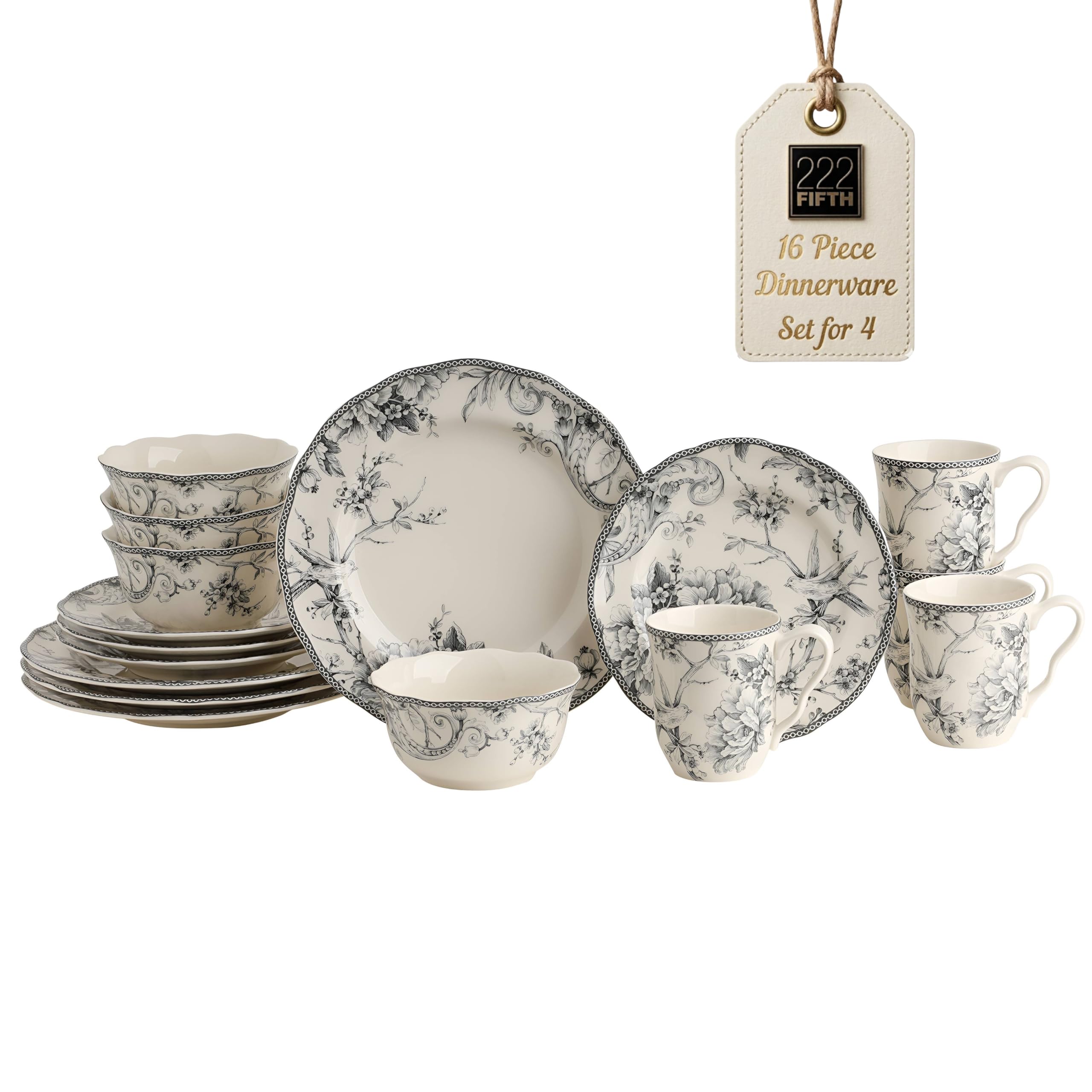Amazon.com | 222 Fifth Adelaide 16-Piece Casual Grey Porcelain