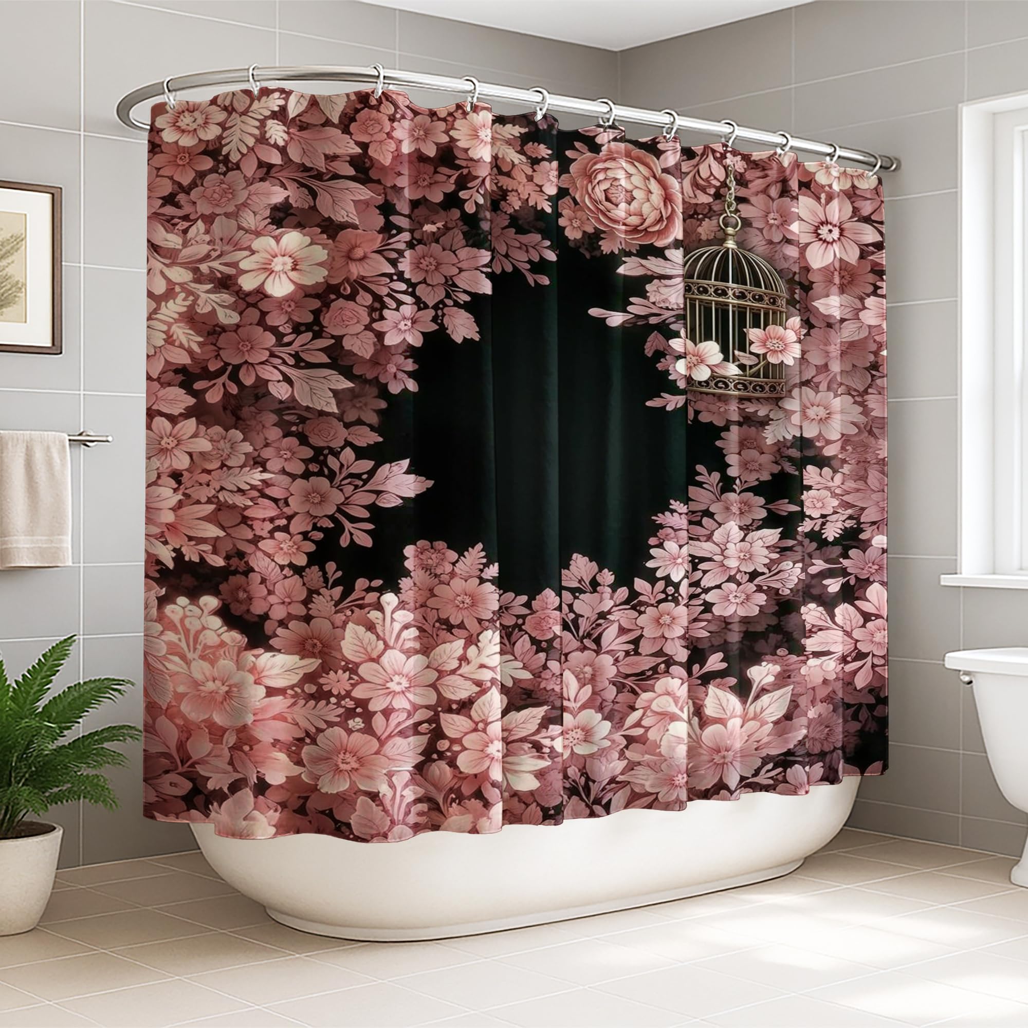 Rideau de douche extra large tissu motif floral cage à oiseaux rideau de bain imprimé 274x183