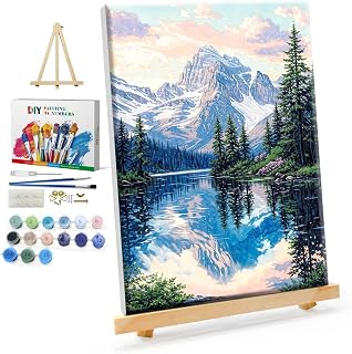 YOYA Framed Paint by Numbers Kit for Adults - Mountain Adult Paint by Number Kits on Canvas with Easel, DIY Mountain Lake Paint by Number Framed Canvas for Home Wall Decor 8x12 Inch