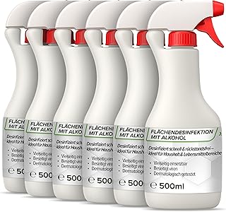 alkoholisches Flächendesinfektionsmittel 6x500ml - Hochwirksame Flächendesinfektion mit Alkohol - Ideales Desinfektionsmittel für alle glatten Oberflächen
