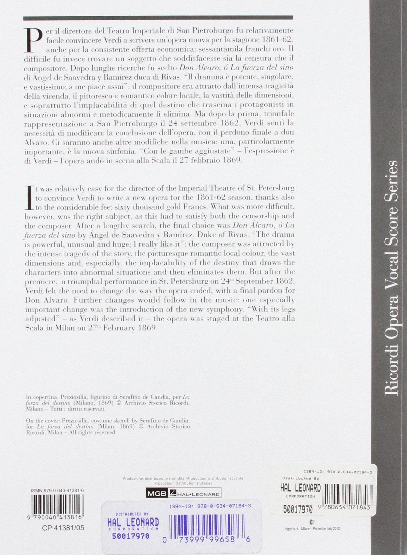 La Forza del Destino: Vocal Score