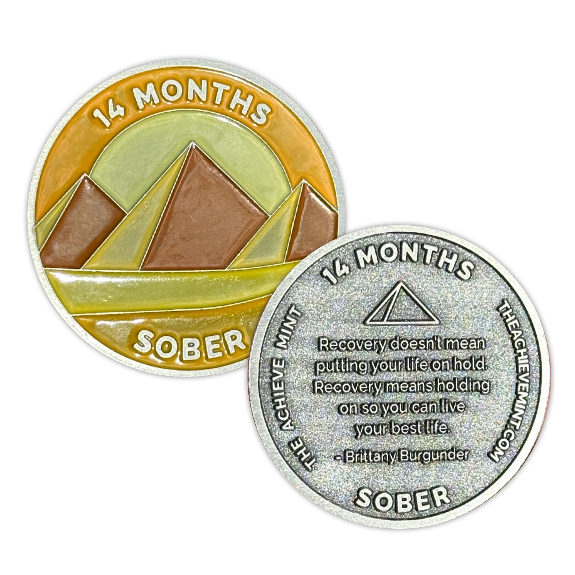 The Achieve Mint 14 Months Sober Token | Fourteen Month Sober Chip | Non-AA Gift, Non-Religious Medallions for Men and Women Celebrating Sobriety