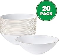 Vista 32 de Plasticpro - Platos de fiesta con diseño floral de plástico blanco con borde dorado, platos desechables pesados, elegantes y de alta calidad