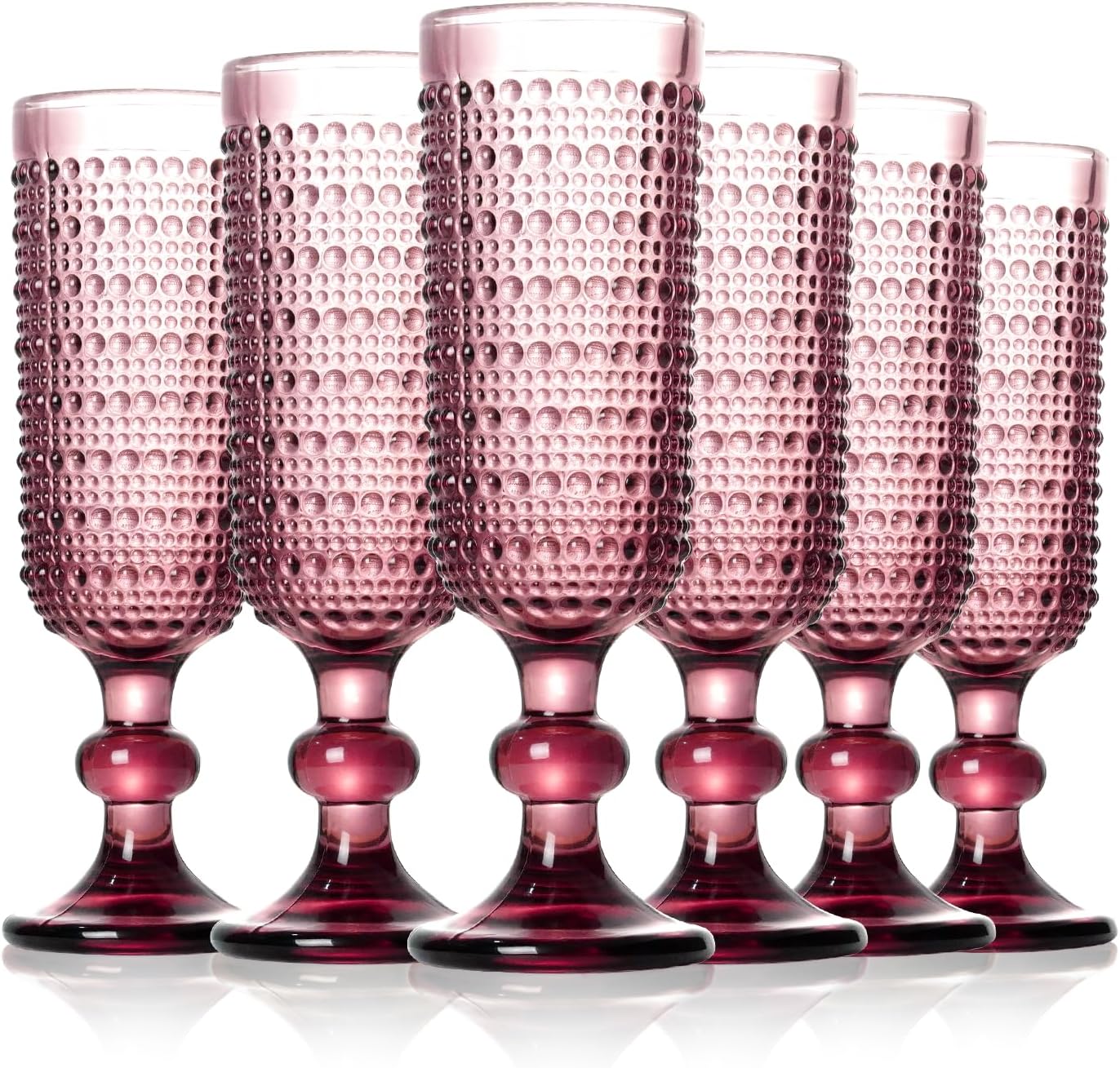 6 Pcs Vintage Champagne Flutes, 5 oz Purple Goblet Champagne Glasses, Hobnail Drinking Glasses Ideal for Party Wedding Toasting Drinking Champagnes, New Years Eve Party Supplies