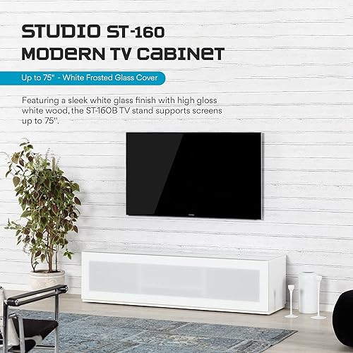 Miniatura 2 de SONOROUS Studio ST-160B IR - Soporte de TV de madera y vidrio con ruedas ocultas para tamaños de hasta 75 pulgadas (diseño moderno con 6 estantes