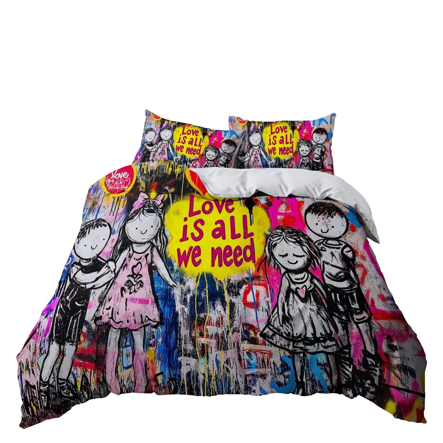 Pintada Funda Nordica Cama 90 de 3 Piezas Niño y niña Pintados Juego de Funda Nordica 150x200 cm Suave Transpirable y 2 x Fundas de Almohada de 50x75 para Ropa de Cama Infantil Niño Chico Niña