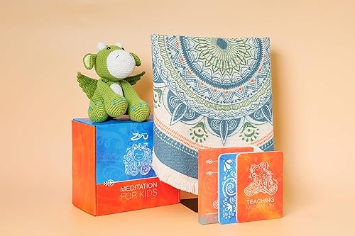 Miniatura 5 de Kit completo de meditación para niños, incluye alfombra de mandala, dragón relleno de ganchillo, tarjetas de afirmación y tarjetas de ejercicios de