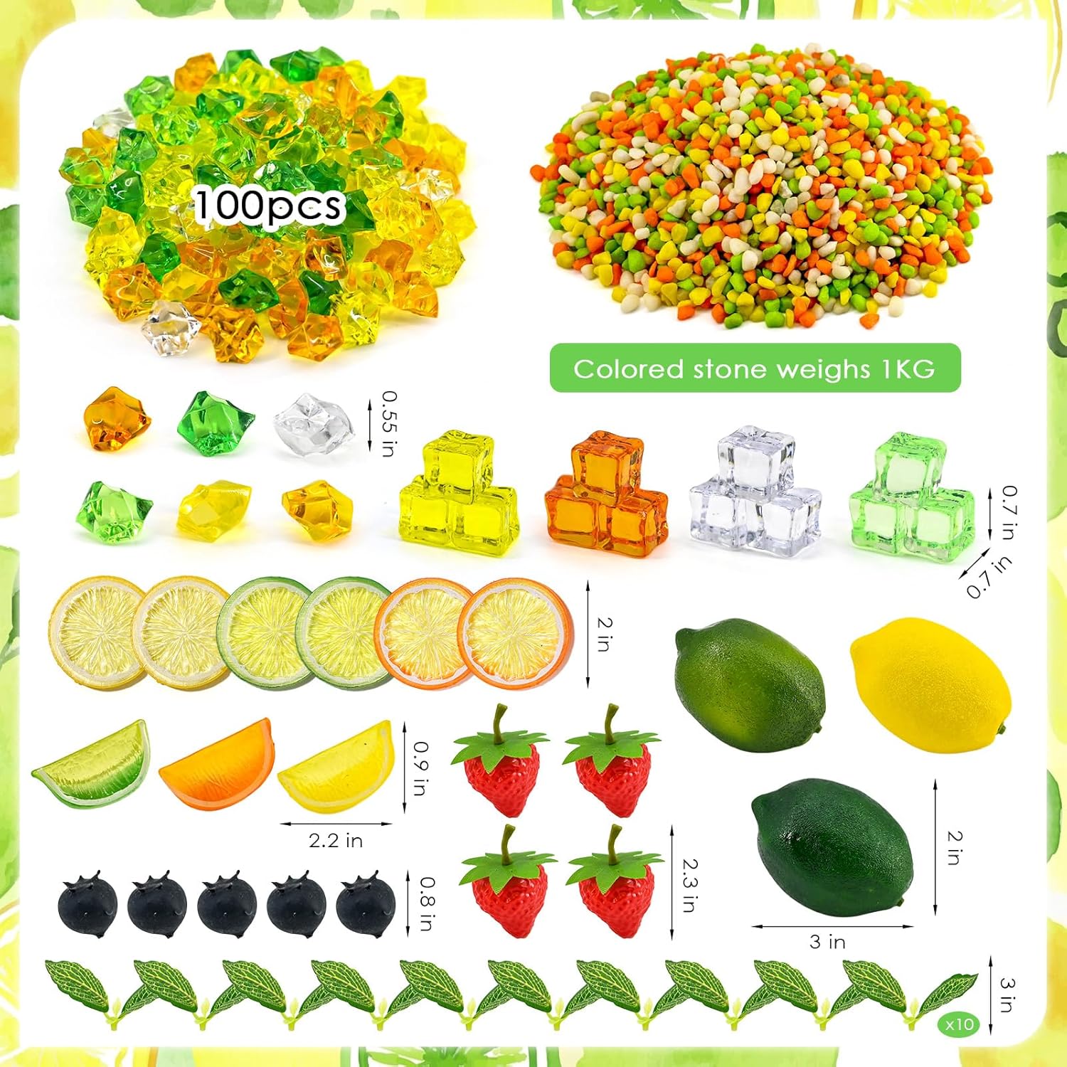 Lemonade Sensory Bin Item Summer Counting Sorting Set with Sandbox Lemon Stand Sensory Bin Filler Fine Motor Fake Strawberry Blueberry Fake Cubes Counts for Easter Spring Summer Sorting Counting Decor