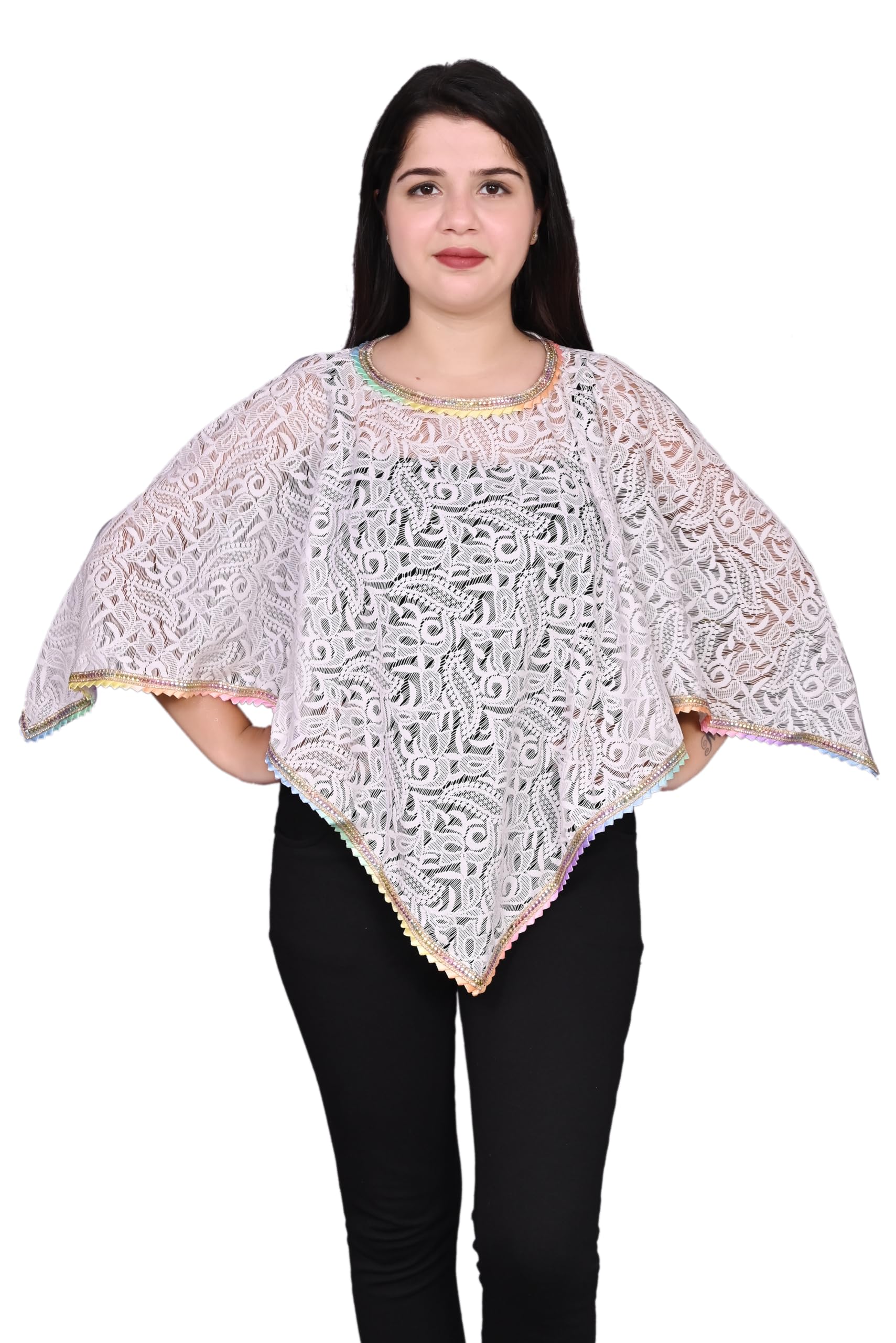 Women's Net Capes Shrugs Poncho Regular For Girls With New Stylist Normal Colour Lace White Colour-picture-33