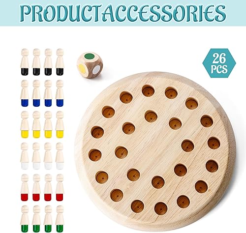 Miniatura 7 de Juego de juego de ajedrez de memoria de madera un juego de mesa familiar adecuado para niños y adultos, juguetes de rompecabezas adecuados