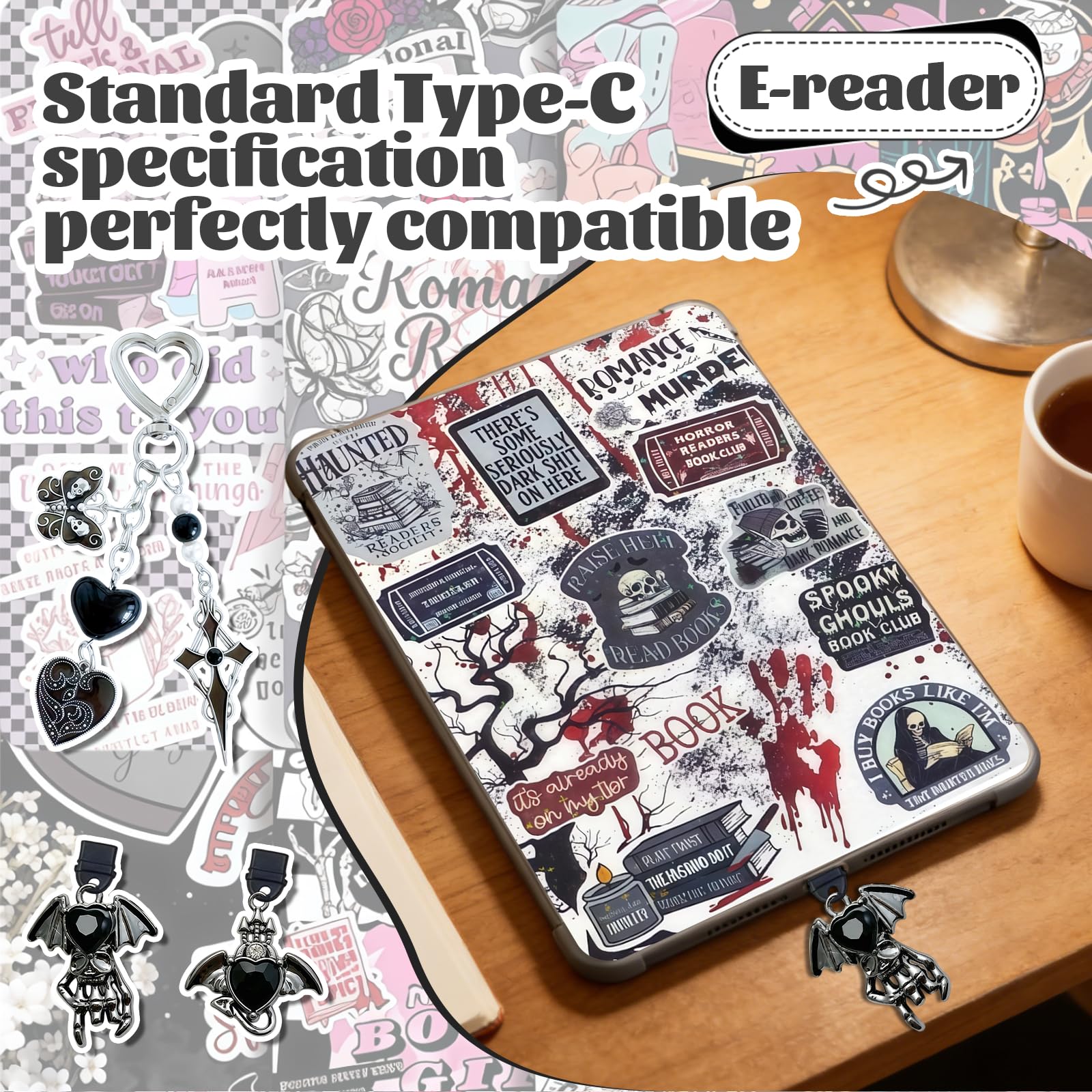 6 PCS 17 cm x 12 cm Clear Back Insert Compatible with Kindle Paper White 11th to 12th Generation Soft Silicone Beaded Strap Charm Accessory for Kindle — view 5