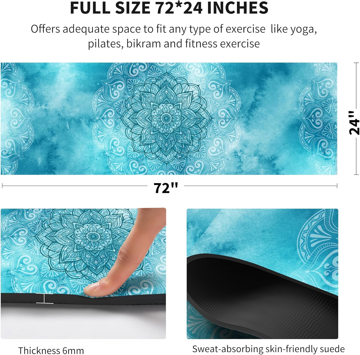 nuveti Yoga Mat Print Extra Thick TPE Non Slip Fitness Exercise Mat with Carrying Bag,72"x24" Extra Thick 6MM Exercise & Workout Mat for Yoga, Pilates Fitness and Floor Exercises