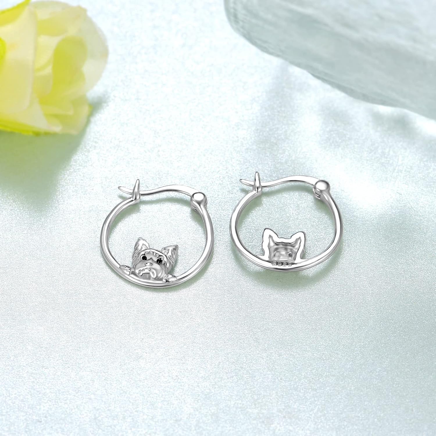 Dog Earrings Sterling Silver Yorkie/Schnauzer/Pug/Chihuahua/German Shepherd Hoop Earrings Animal Dog Jewelry for Women - Image 2