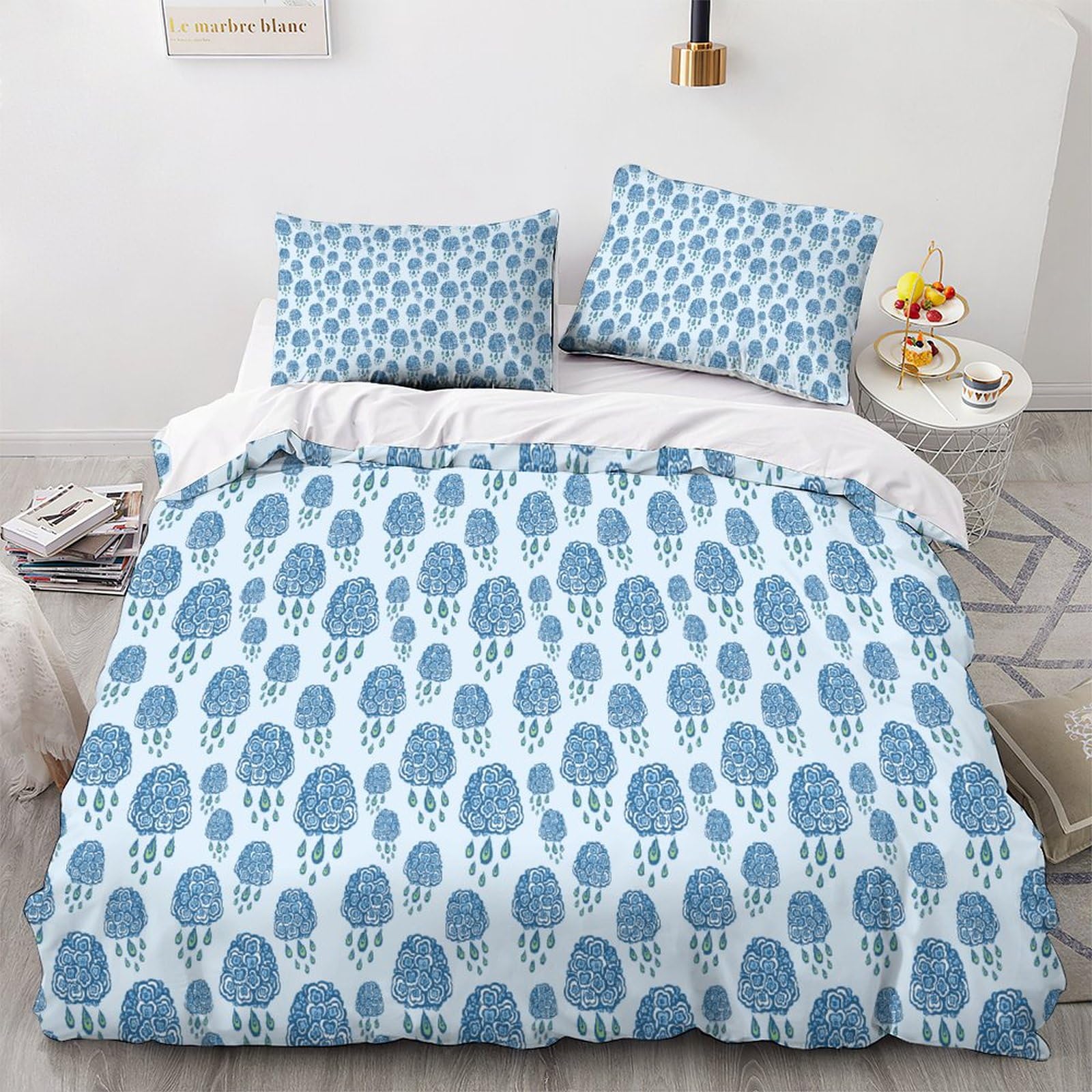 Housse de couette fleur écrasée 220x240cm anti-pli pour parure de lit King