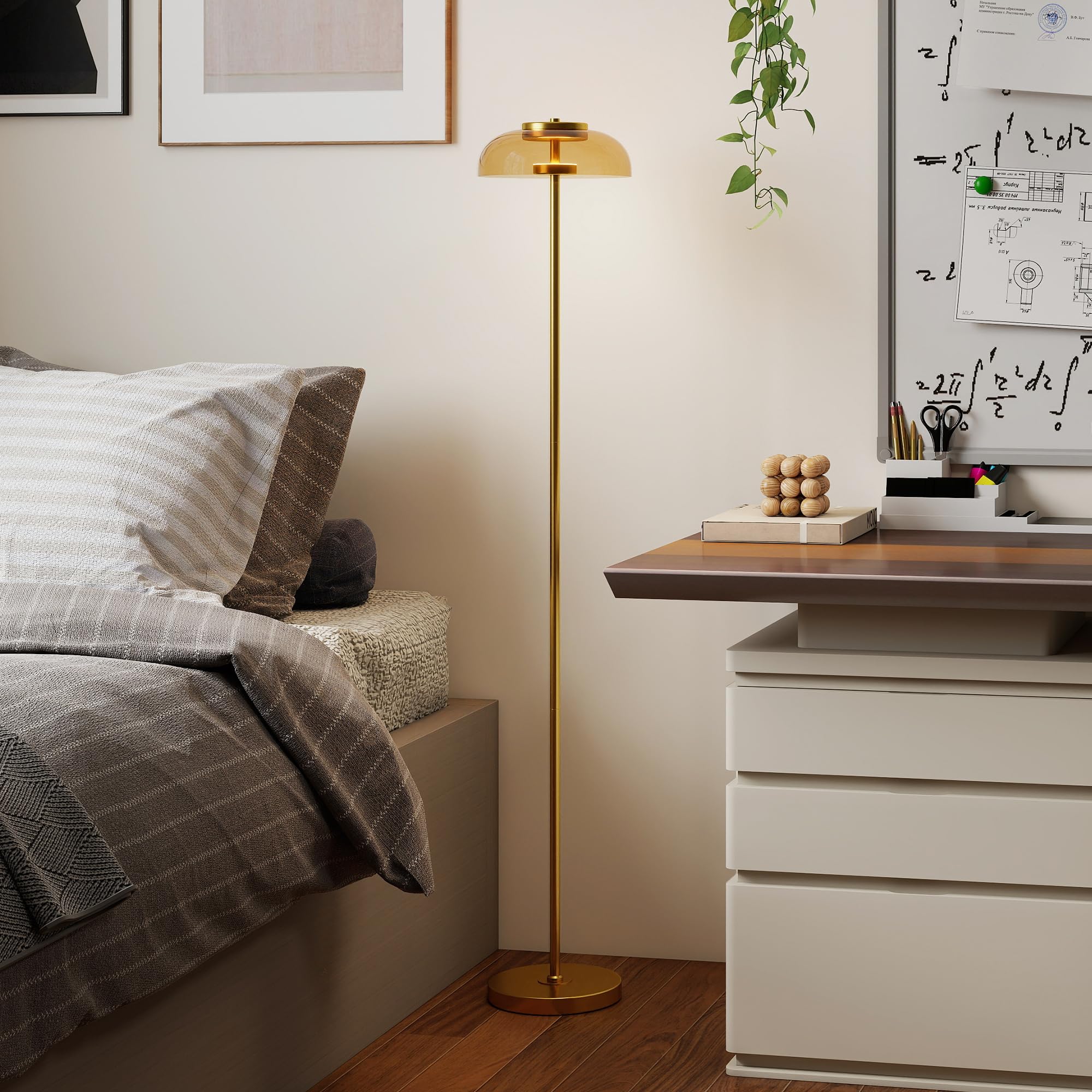 HOMCOM LED Stehlampe für Wohnzimmer, Standleuchte, Warmes 3000K, Messing | Stehleuchte mit Fußschalter, Standleuchte für Schlafzimmer und Wohnzimmer, Glühbirne Nicht Enthalten
